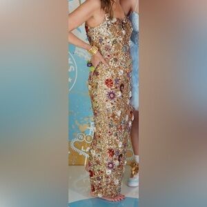 Floral Embellished Gold Dress